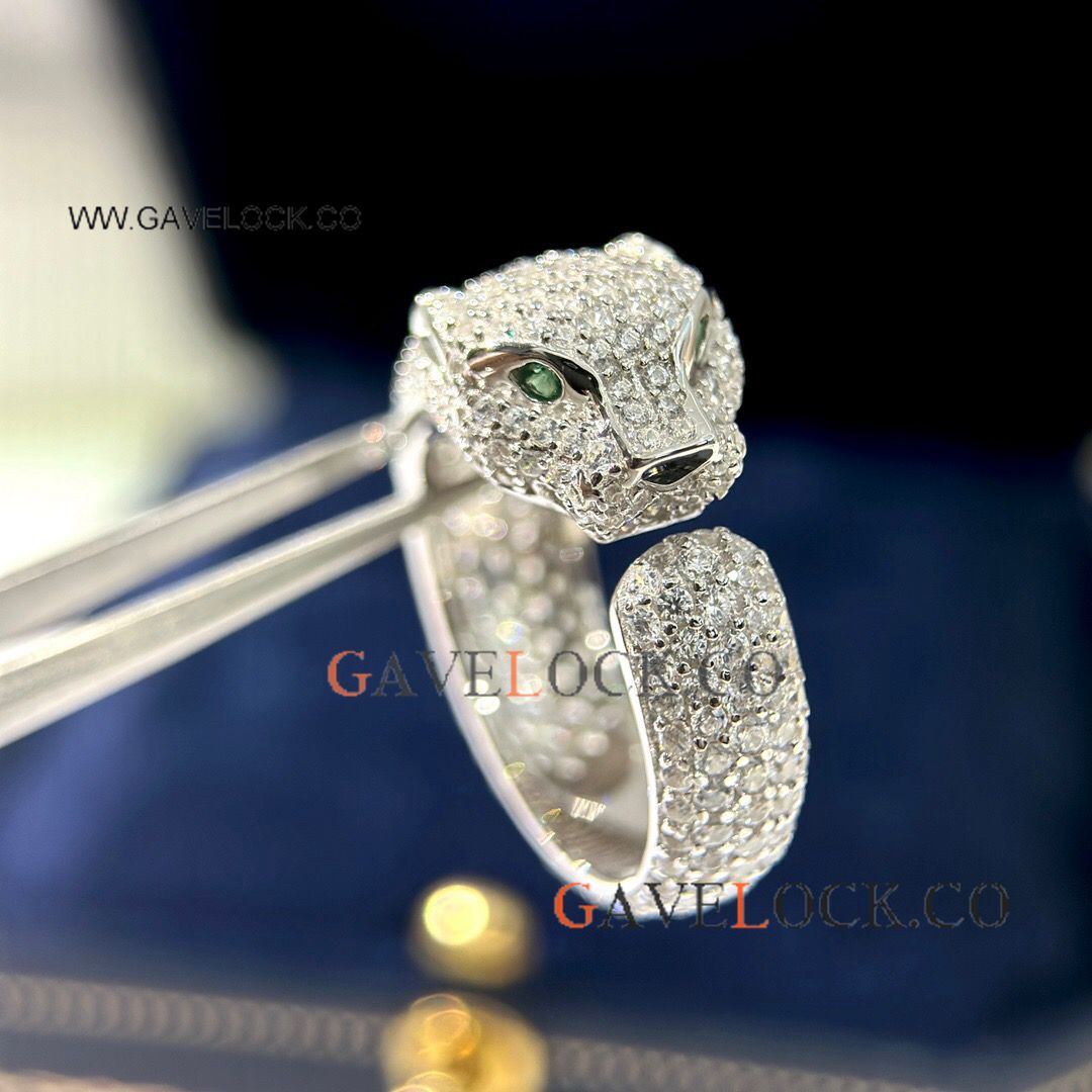 S925 Silver Cartier Panther-head Ring Full Diamonds